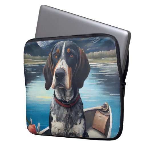 Bluetick Coonhound on a Paddle: Ein Landschaftlich Laptopschutzhülle (Vorderseite Links)