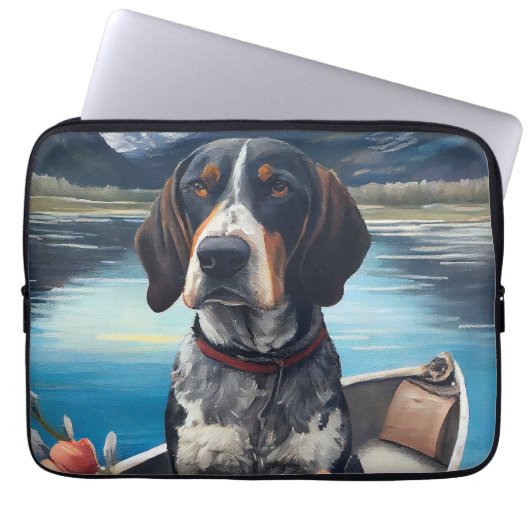 Bluetick Coonhound on a Paddle: Ein Landschaftlich Laptopschutzhülle (Vorderseite)