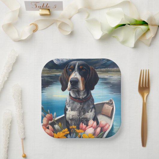 Bluetick Coonhound on a Paddle: Ein Landschaftlich Pappteller (Hochzeit)