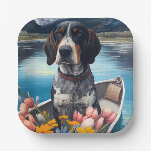 Bluetick Coonhound on a Paddle: Ein Landschaftlich Pappteller (Vorderseite)