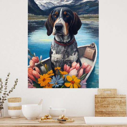 Bluetick Coonhound on a Paddle: Ein Landschaftlich Poster (Küche)