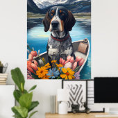 Bluetick Coonhound on a Paddle: Ein Landschaftlich Poster (Heimbüro)