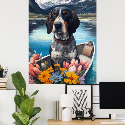 Bluetick Coonhound on a Paddle: Ein Landschaftlich Poster (Heimbüro)