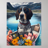 Bluetick Coonhound on a Paddle: Ein Landschaftlich Poster (Vorne)