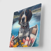 Bluetick Coonhound on a Paddle: Ein Landschaftlich Quadratische Wanduhr (Winkel)