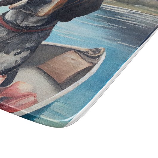 Bluetick Coonhound on a Paddle: Ein Landschaftlich Schneidebrett (Ecke)