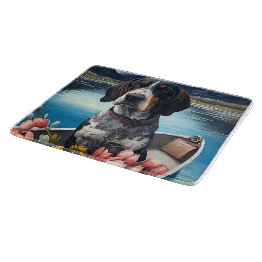 Bluetick Coonhound on a Paddle: Ein Landschaftlich Schneidebrett (Ecke)