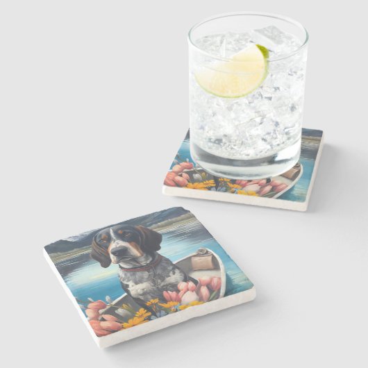 Bluetick Coonhound on a Paddle: Ein Landschaftlich Steinuntersetzer (Seitenansicht)