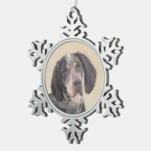 Bluetick Coonhound Painting - Niedlich Original Hu Schneeflocken Zinn-Ornament (Rechts)