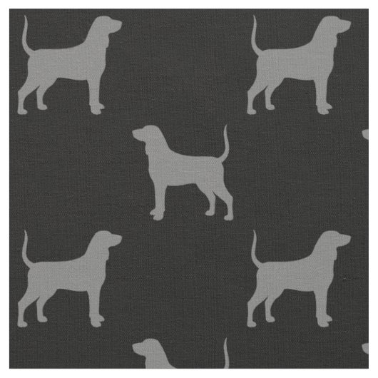 Bluetick Coonhound Silhouetten Grau und Schwarz Stoff (Nahaufnahme)