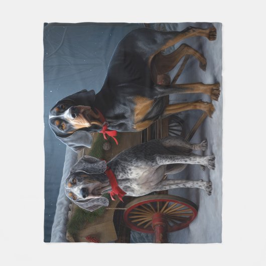 Bluetick Coonhound Snowy Sleigh Weihnachtsdekor Fleecedecke (Vorderseite)