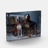 Bluetick Coonhound Snowy Sleigh Weihnachtsdekor Fotoblock (Links)