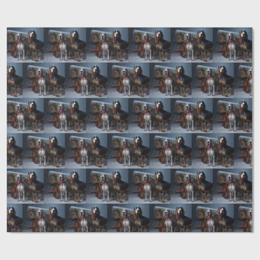 Bluetick Coonhound Snowy Sleigh Weihnachtsdekor Geschenkpapier (Flach)