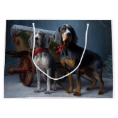 Bluetick Coonhound Snowy Sleigh Weihnachtsdekor Große Geschenktüte (Vorderseite)