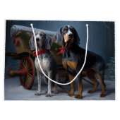 Bluetick Coonhound Snowy Sleigh Weihnachtsdekor Große Geschenktüte (Rückseite)