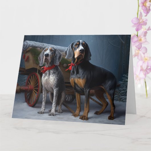 Bluetick Coonhound Snowy Sleigh Weihnachtsdekor Karte (Orchidee)
