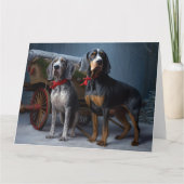 Bluetick Coonhound Snowy Sleigh Weihnachtsdekor Karte (Vorderseite)