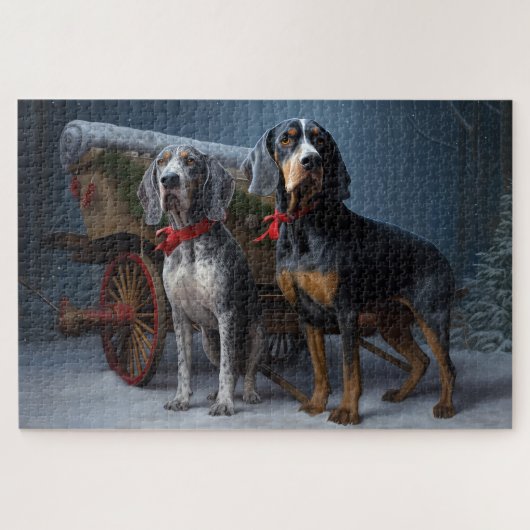 Bluetick Coonhound Snowy Sleigh Weihnachtsdekor Puzzle (Horizontal)