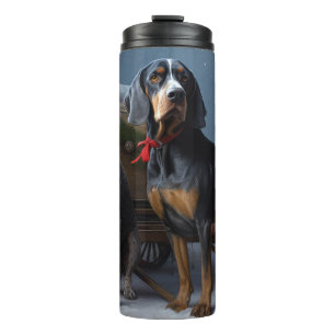 Bluetick Coonhound Snowy Sleigh Weihnachtsdekor Thermosbecher