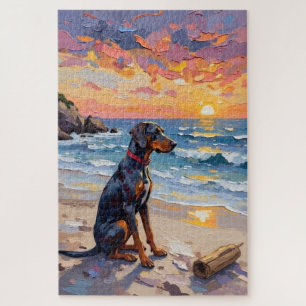 Bluetick Coonhound Sonnenuntergang Strand Szene Puzzle