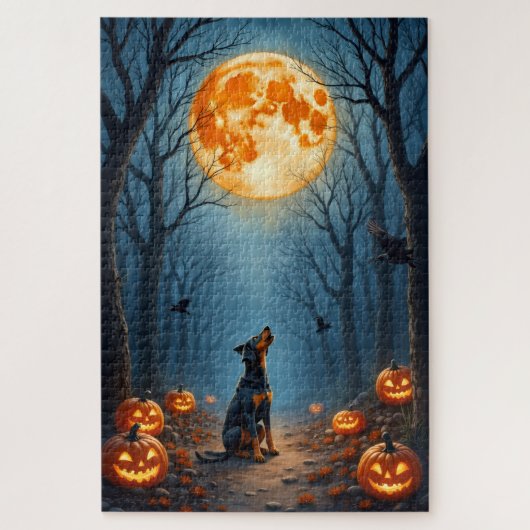 Bluetick Coonhound Verzauberter Wald Halloween Kun Puzzle (Vertikal)
