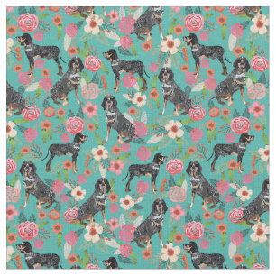 Bluetick Coonhound Vintage Blumen türkis Stoff