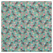 Bluetick Coonhound Vintage Blumen türkis Stoff (Muster)
