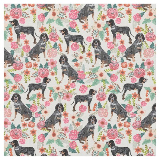Bluetick Coonhound Vintage Blumencreme Stoff (Nahaufnahme)