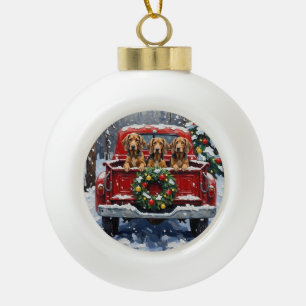 Bluetick Coonhound Weihnachten Rotes Lastwagen Fer Keramik Kugel-Ornament