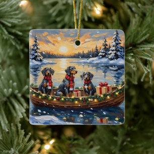 Bluetick Coonhound Weihnachtsboot Urlaub Keramikornament