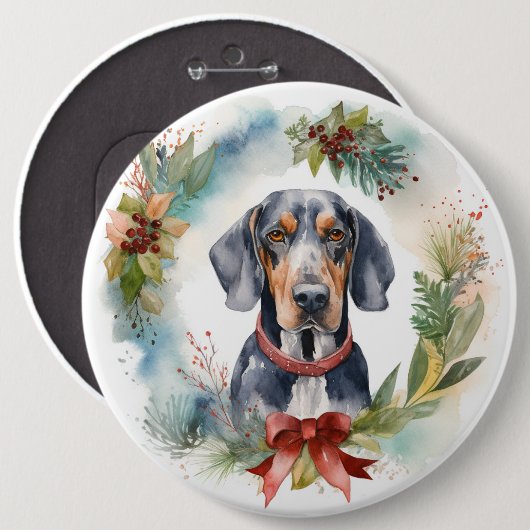 Bluetick Coonhound Weihnachtsfeier Festliche Jungf Button (Vorne & Hinten)