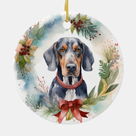 Bluetick Coonhound Weihnachtsfeier Festliche Jungf Keramik Ornament (Hinten)