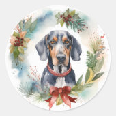 Bluetick Coonhound Weihnachtsfeier Festliche Jungf Runder Aufkleber (Vorderseite)