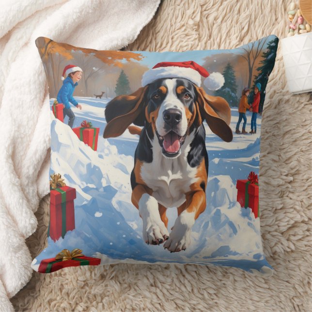 Bluetick Coonhound Weihnachtsfest Schneeszene Kissen (Decke)