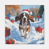 Bluetick Coonhound Weihnachtsfest Schneeszene Magnet (Vorne)