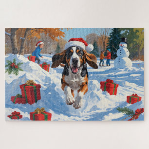 Bluetick Coonhound Weihnachtsfest Schneeszene Puzzle