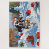 Bluetick Coonhound Weihnachtsfest Schneeszene Puzzle (Vertikal)