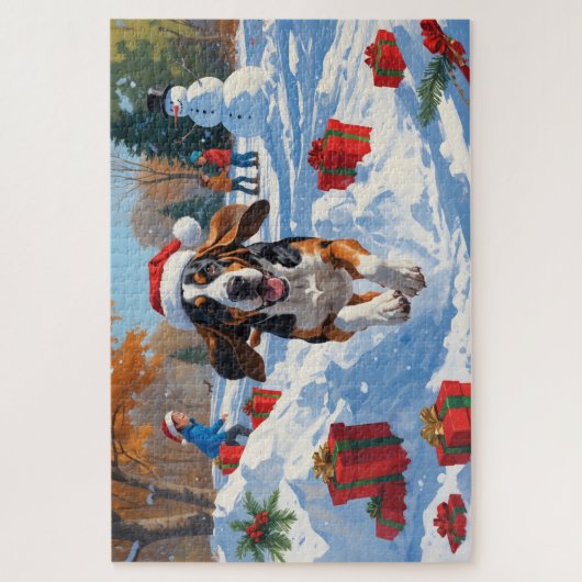 Bluetick Coonhound Weihnachtsfest Schneeszene Puzzle (Vertikal)