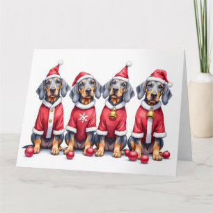 Bluetick Coonhound Weihnachtskleid Santa Hut Karte