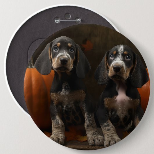Bluetick Coonhound Welpe Herbst Delight Pumpen Button (Vorne & Hinten)