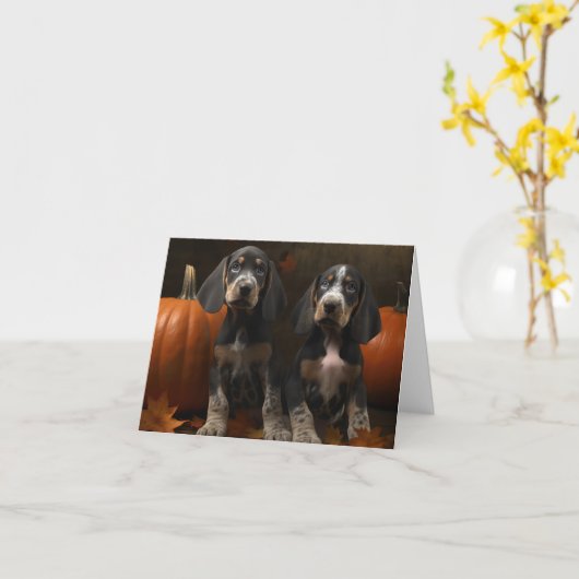 Bluetick Coonhound Welpe Herbst Delight Pumpen Karte (Gelbe Blume)