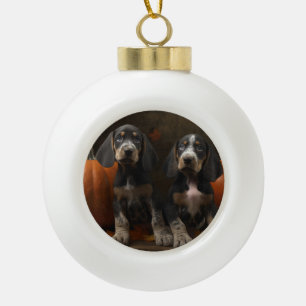 Bluetick Coonhound Welpe Herbstfreude Kürbis Keramik Kugel-Ornament