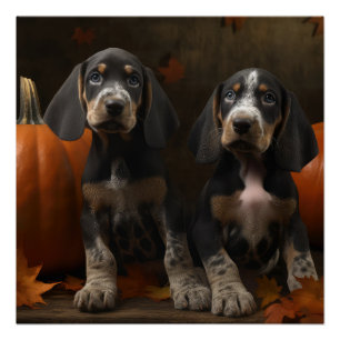 Bluetick Coonhound-Welpe Herbstfreude Kürbis  Poster