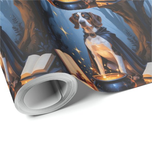 Bluetick Coonhound Whimsical Halloween Malerei Geschenkpapier (Rolleneckpunkt)