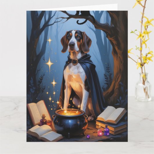 Bluetick Coonhound Whimsical Halloween Malerei Karte (Gelbe Blume)