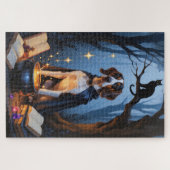 Bluetick Coonhound Whimsical Halloween Malerei Puzzle (Horizontal)