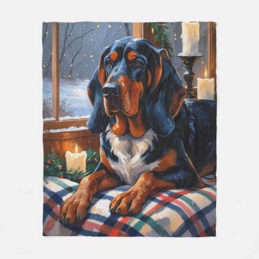 Bluetick Coonhound With Christmas Lights Holiday Fleecedecke (Vorderseite)