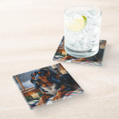 Bluetick Coonhound With Christmas Lights Holiday Glasuntersetzer (Schrägansicht)