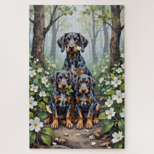 Bluetick Coonhound Woodland Bloom Kunst Puzzle