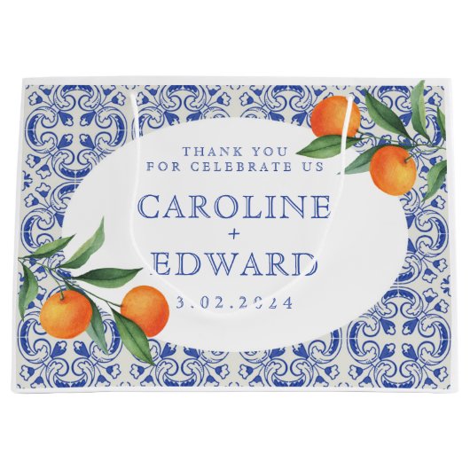 Bluetile mediterrane Hochzeit Große Geschenktüte (Vorderseite)